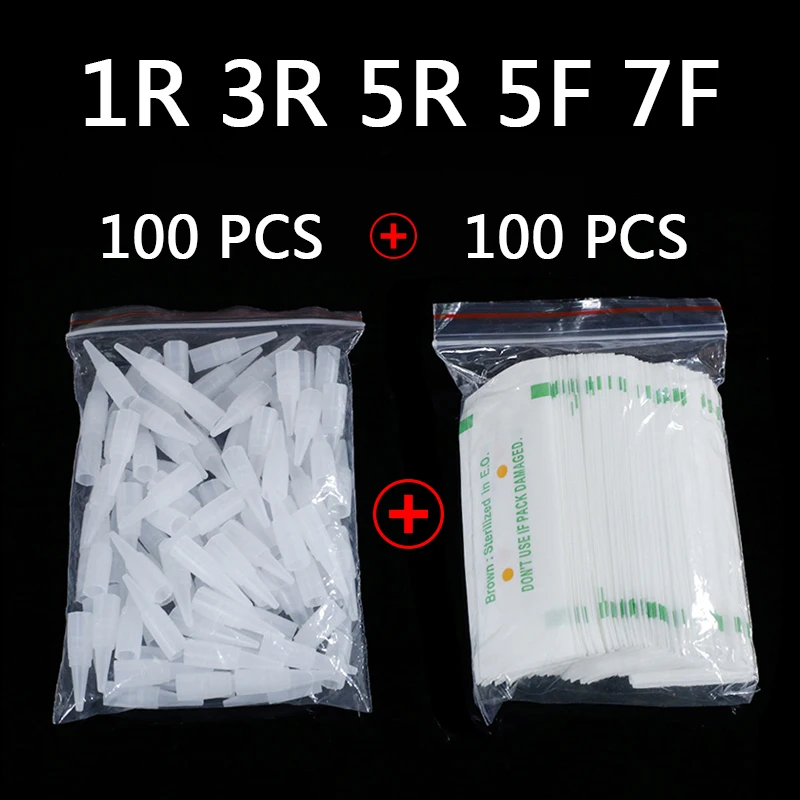 100PCS 1R 3R 5R 5F 7F PMU Needles + Needle Tips Disposable Sterilized Professional Tattoo needles for Permanent Makeup Eyebrow