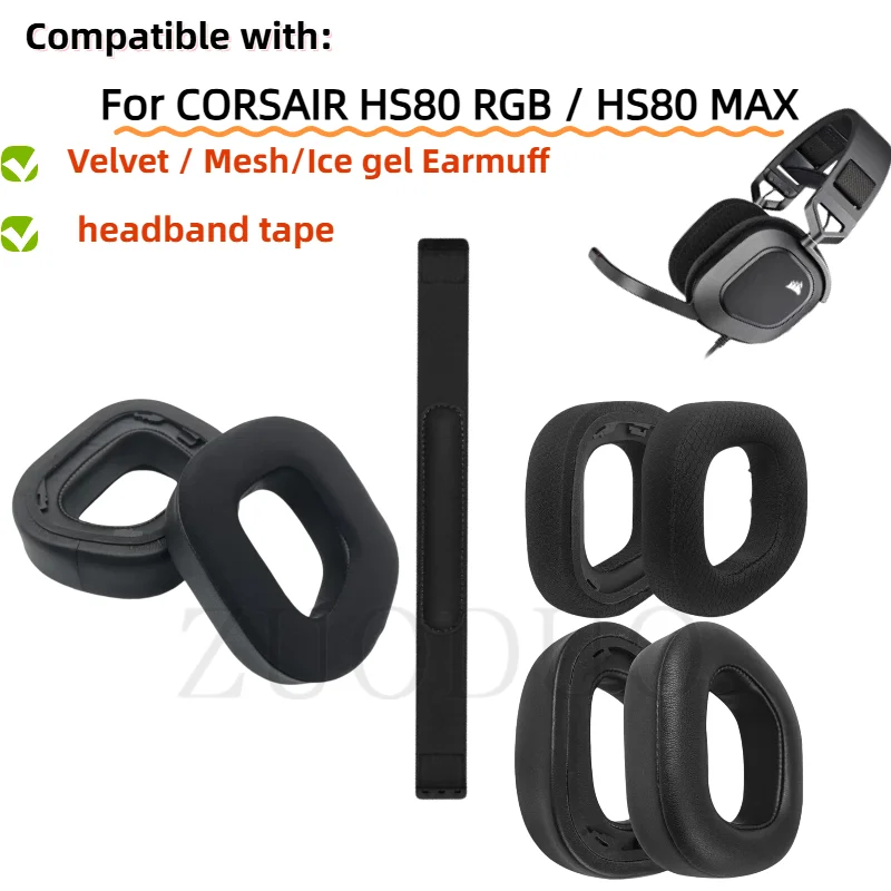 Velvet Soft Foam Ear Pads For CORSAIR HS80 RGB Headphones Soft Foam Cushion Cover High Quality Earpads Comfort Headband Cover
