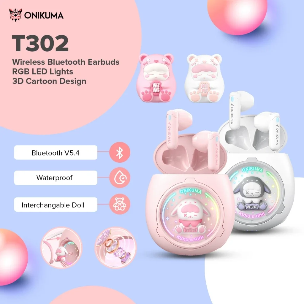 Cute Wireless Earbuds Bluetooth 5.4 RGB Breathing Light Noise Reduction Replaceable Toys Half In Ear Headphones For Girls Gift