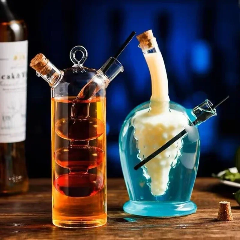 Double-layer Cocktail Glass, Bar Utensil Mandarin Duck Wine Glass, 2-in-1 Kitchen Accessories Soy Sauce Oil Bottle Storage Jar
