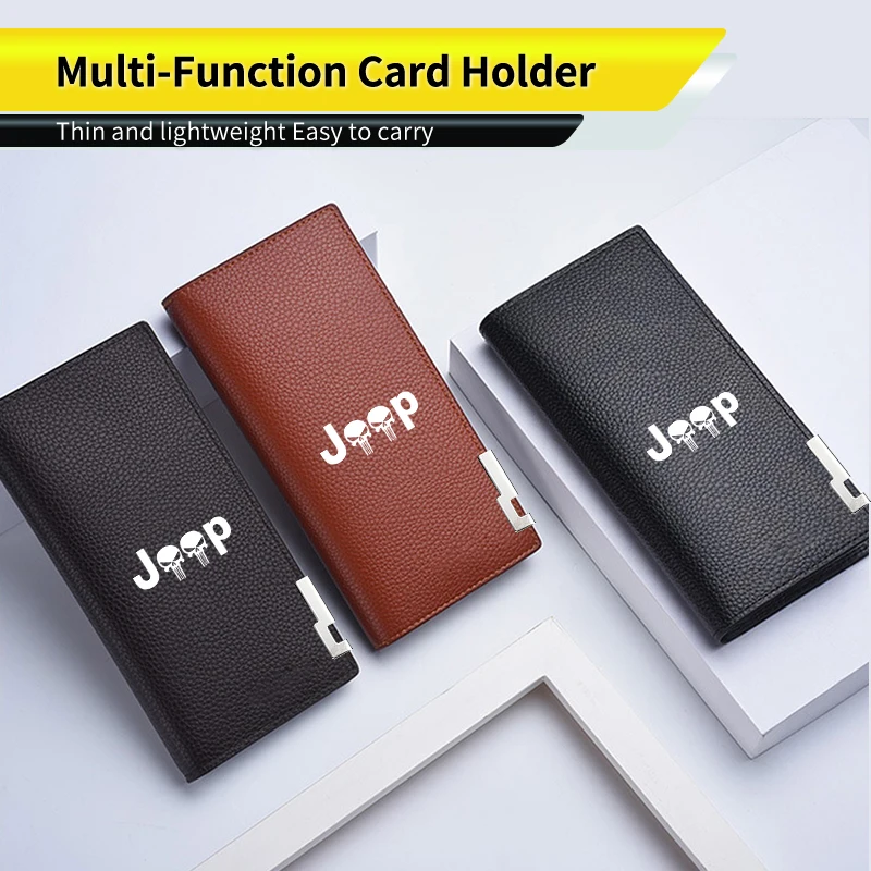 Car Men's Wallet Slim Card Holder Coin Purse Clutch Bag Accessories For Jeep Renegade Compass Grand Cherokee Wrangler JK Patriot