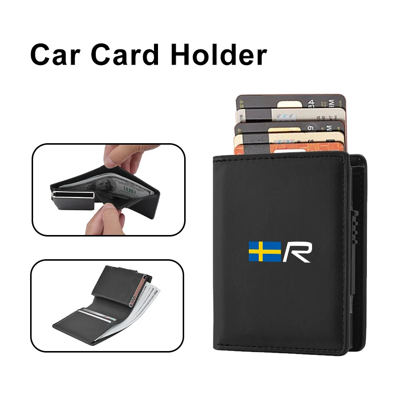 Car Card Holder Men's Wallet Pop Up Metal Thin Slim Purse Aluminum Bank Card Case For Volvo XC90 XC60 C30 T6 S60 V70 V60 V50 S80