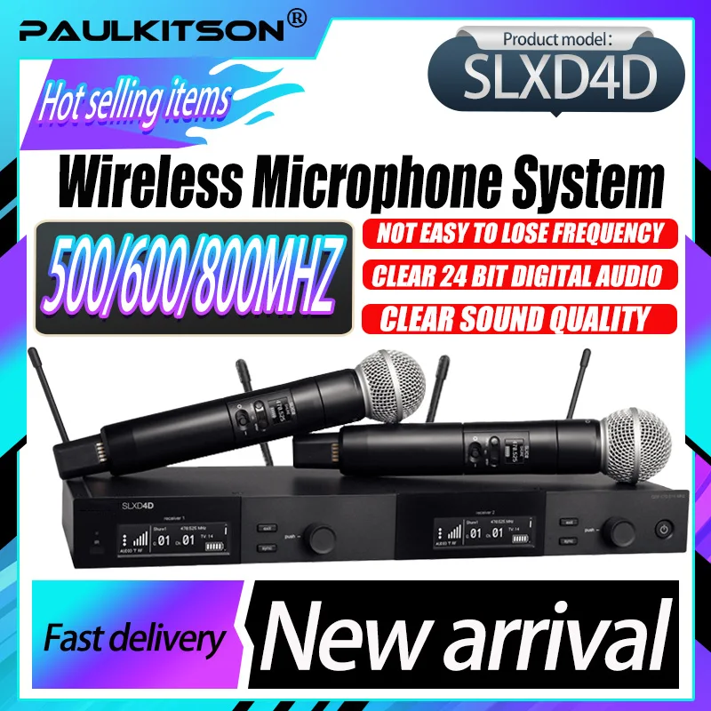 Paulkitson Dual Channel SLXD4D/B58 Wireless Handheld Microphone Digital High-End Professional Live Streaming Dynamic Microphone
