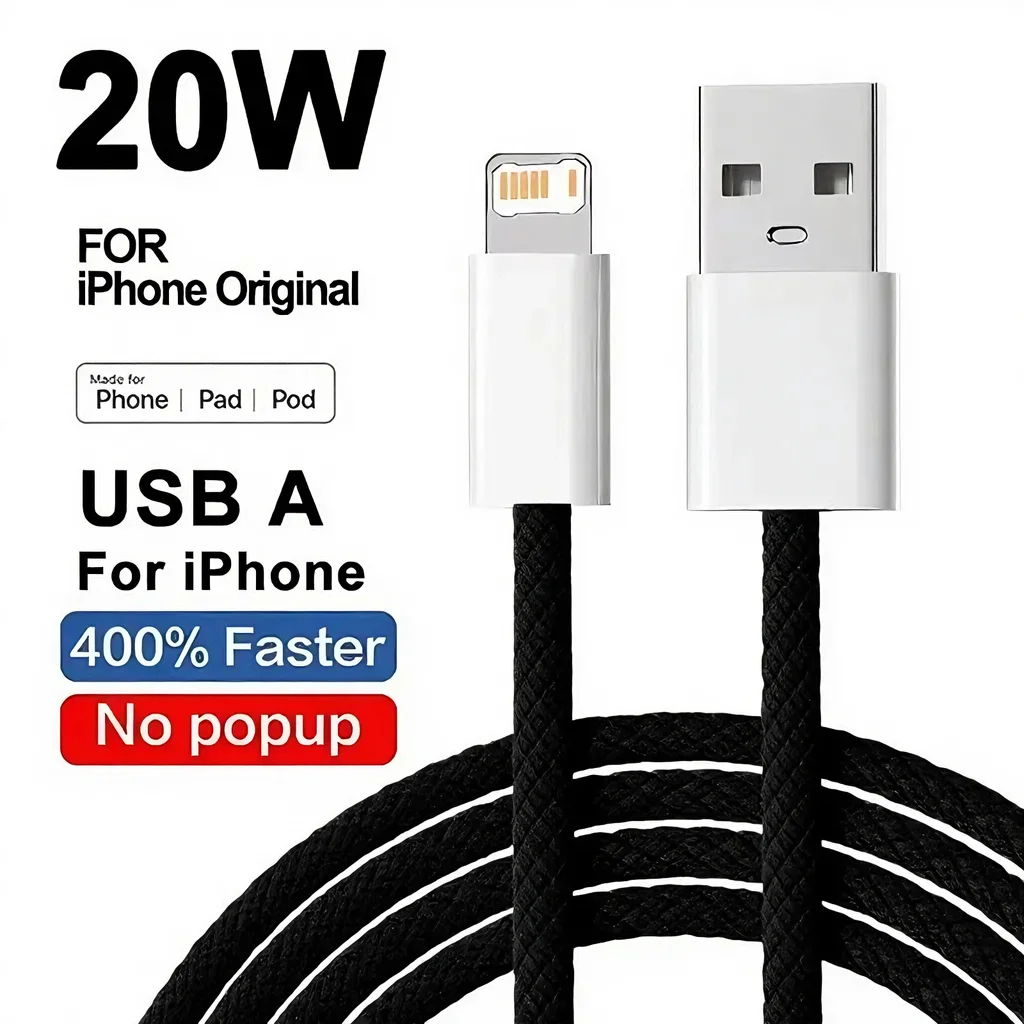 20W USB Fast Charging Nylon Braided Cable For iPhone 11 12 13 mini 14 Pro Max X XR XS 6 6S 7 8 Plus Quick Charge USB Data Cables