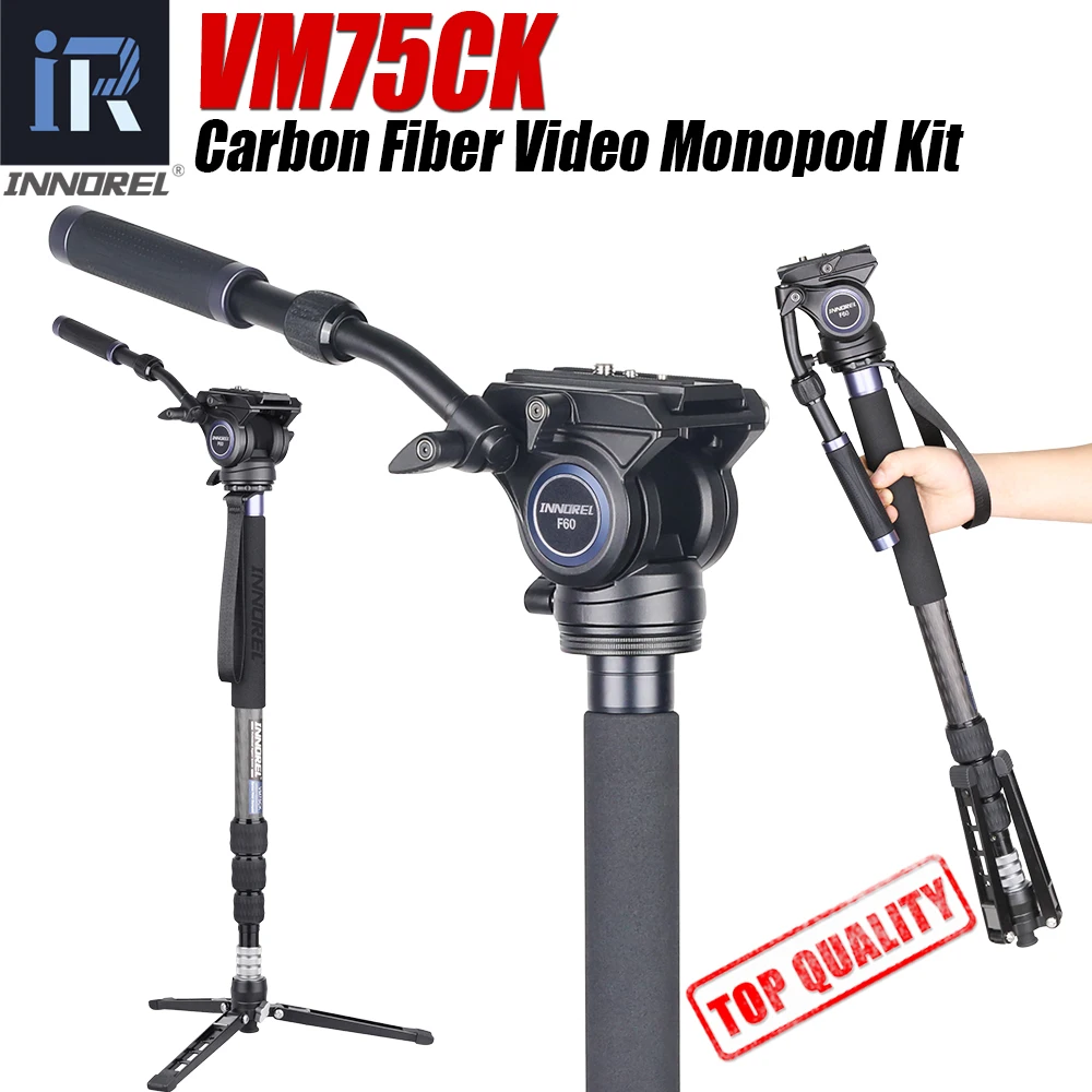 INNOREL VM75CK 10 Layers Carbon Fiber Monopod Kit With Professional Fluid Head Removable Tripod Base For DSLR Camera Telescopic