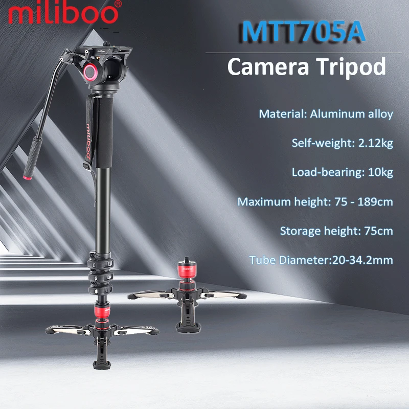 miliboo MTT705Ⅲ Camera Tripod Monopod with Fluid Head Professional Photography Video Stand 3 in 1 Lightweight Monopod For DSLR