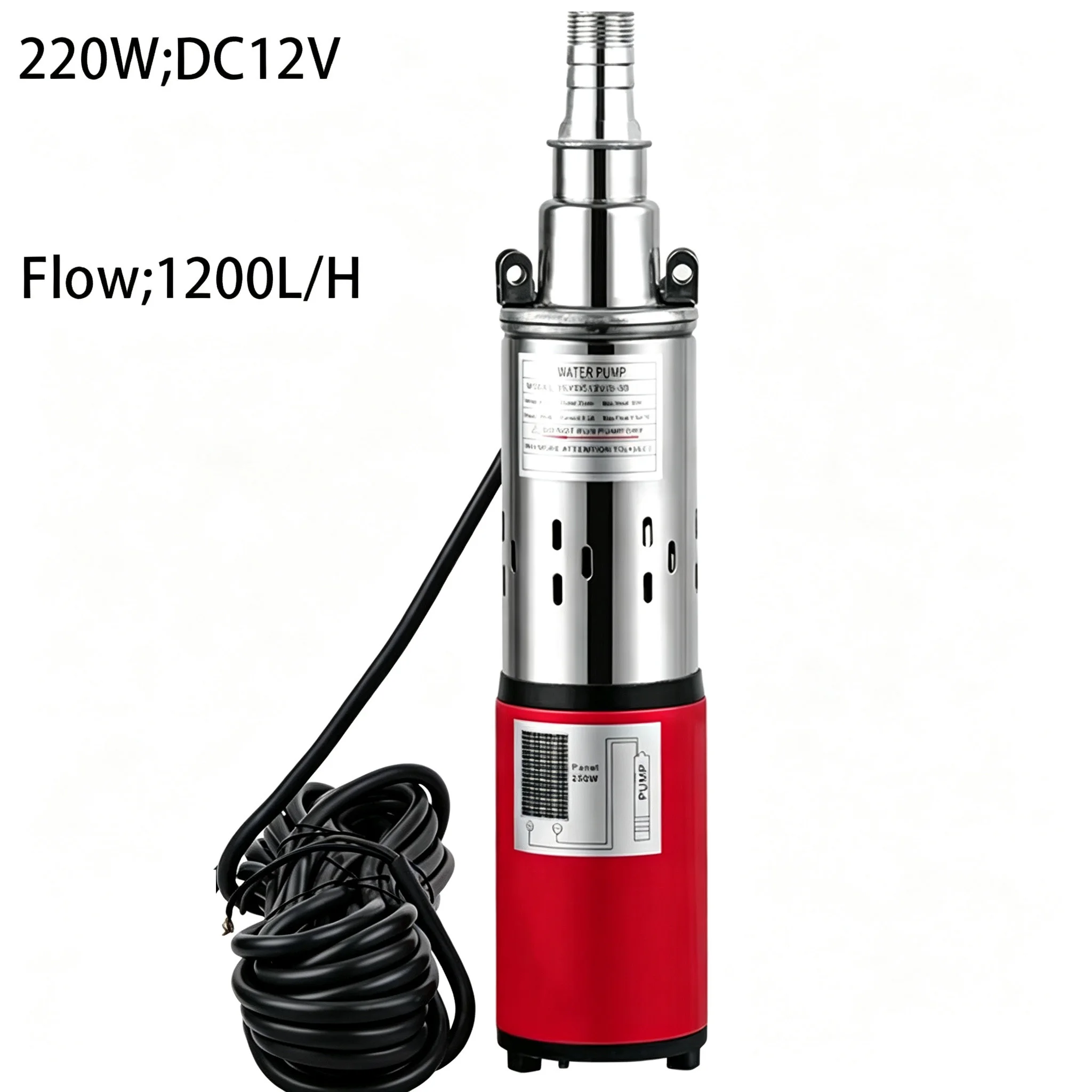 220W 12V 24V Solar DC Water Pump With 9M Cable Brushless Permanent Magnet Water Pump Max Flow 1200L/H Max Head 30M