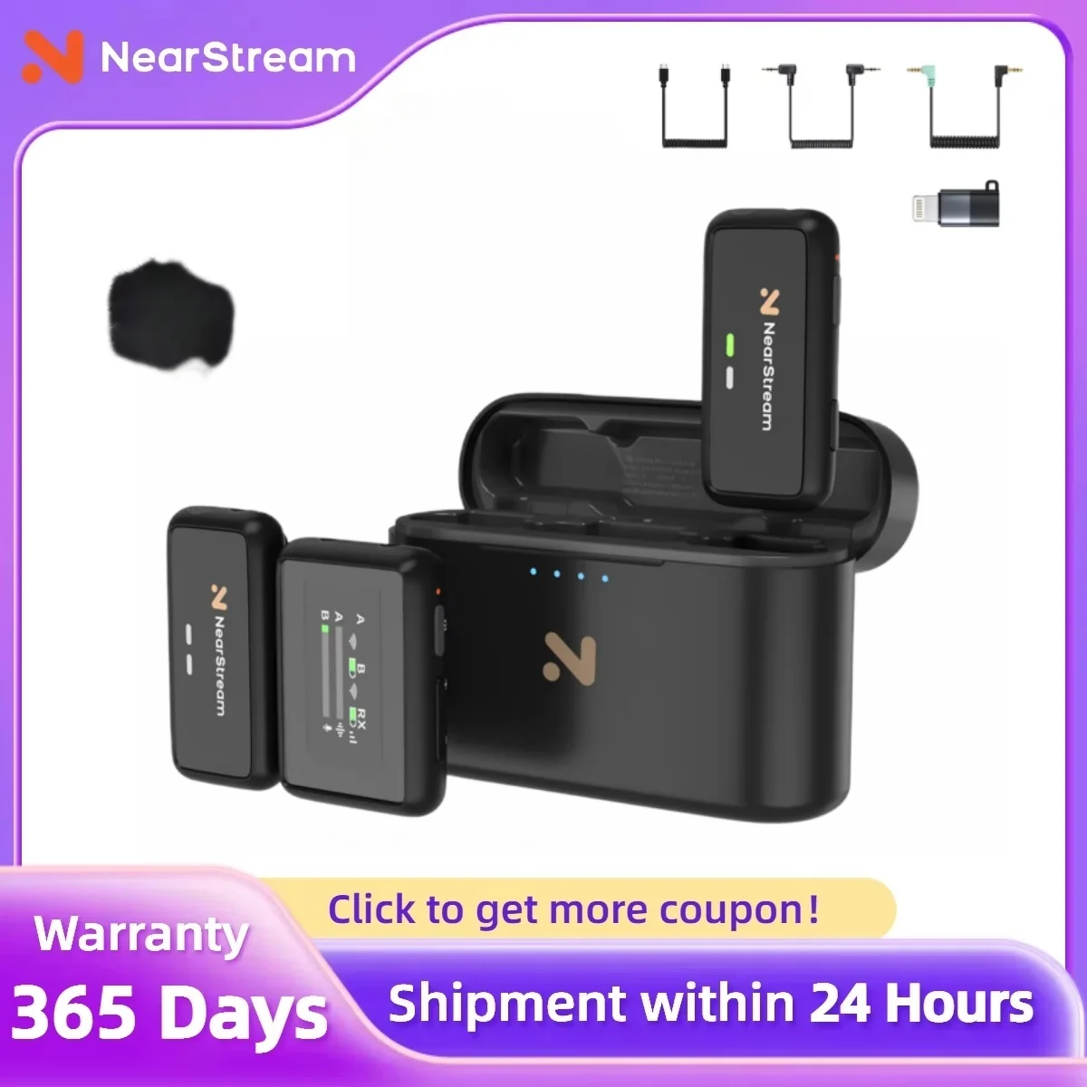 Nearstream Premium Multi-Purpose Wireless Microphone AWM20T 1 Drag 2 Microphone Lapel Lavalier Microphone for Office System