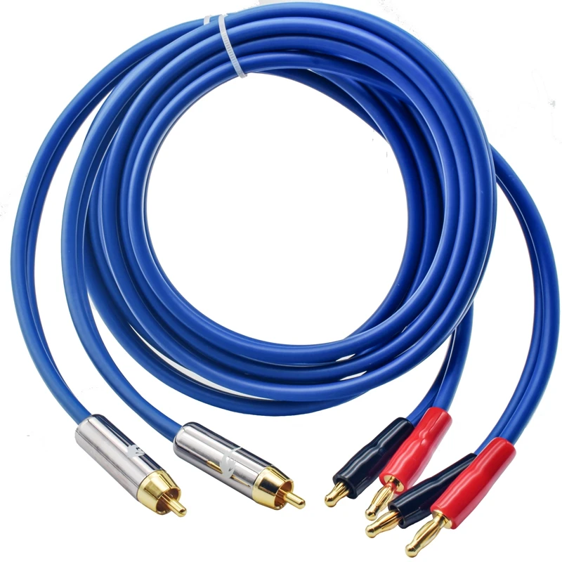 Premium Active Speaker Cable RCA to Dual Banana Spade Plug 2Y for Audio Amplifier Sound Box Subwoofer OFC Cable 1M 2M 3M 5M 8M