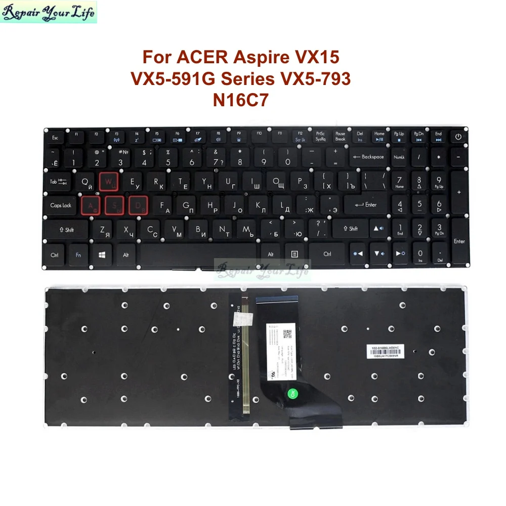 RU/Russian US English Backlit Keyboard For ACER Aspire VX5-591G 793 793G N16C7 N17C1 Backlight Replacement Keyboards LG5p-A51BRL