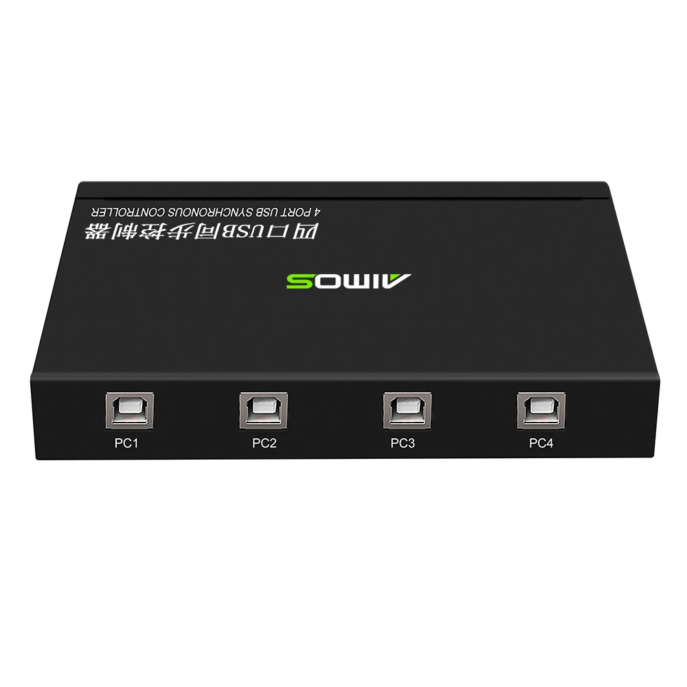AIMOS AM-KM402 4 Ports USB Synchronizer USB Keyboard Mouse Synchronous Controller Aluminum Alloy KVM Switcher Wide Compatibility