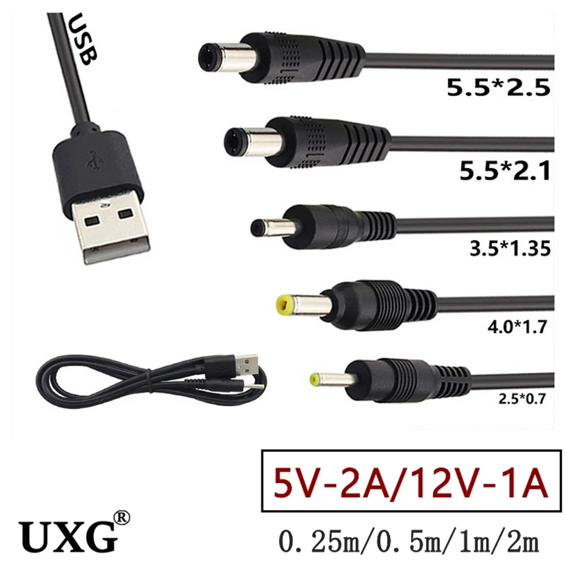 2M 1M 0.5M USB Port to 2.0*0.6mm 2.5*0.7mm 3.5*1.35mm 4.0*1.7mm 5.5*2.1mm 2.5mm x 0.7mm 5V DC Barrel Jack Power Cable Connector