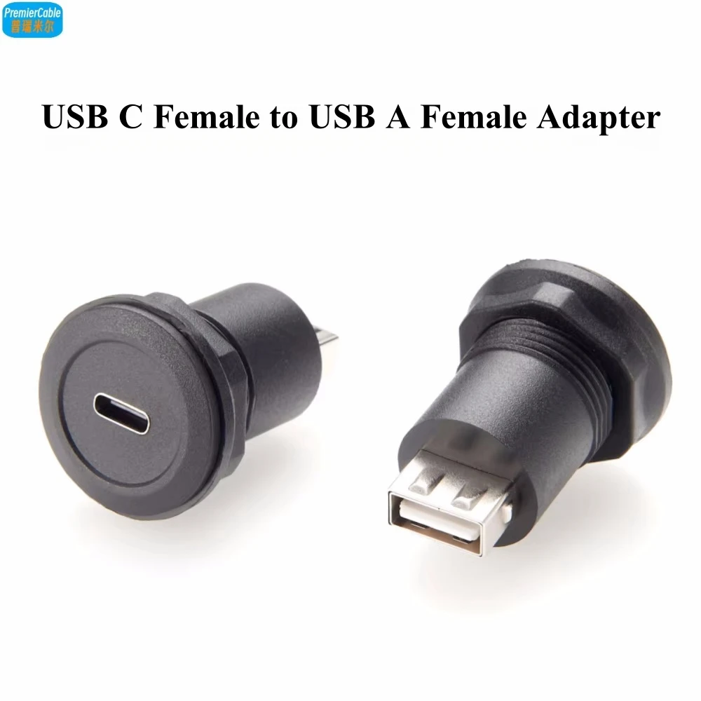 USB C Female to USB A Female Connector Round Flush Panel Mount USB Type A to C Converter Extender Bulkhead Passthrough Socket