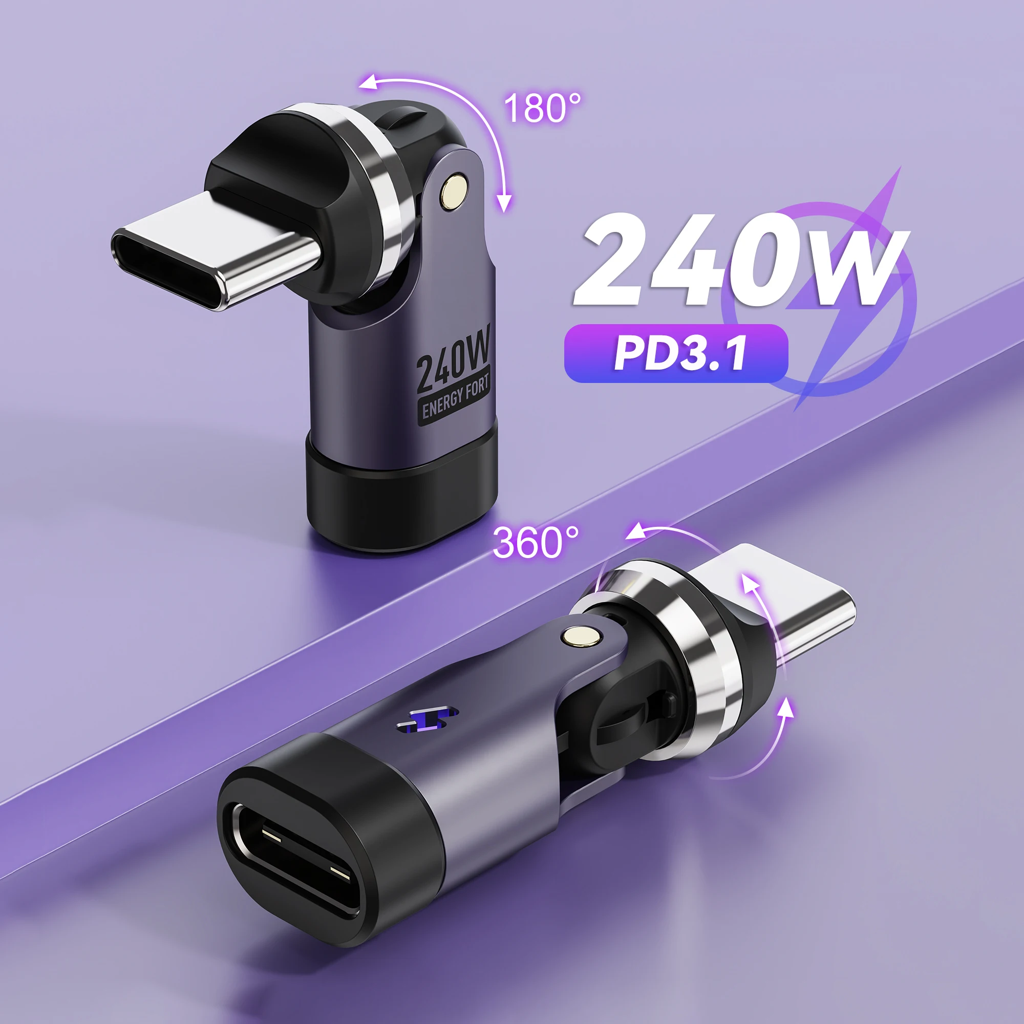 OTG USB C Adapter PD240W Fast Charging 480Mbps Data Transfer Type C Adapter 540° Rotating Swivel Connector for Phone 17 Samsung