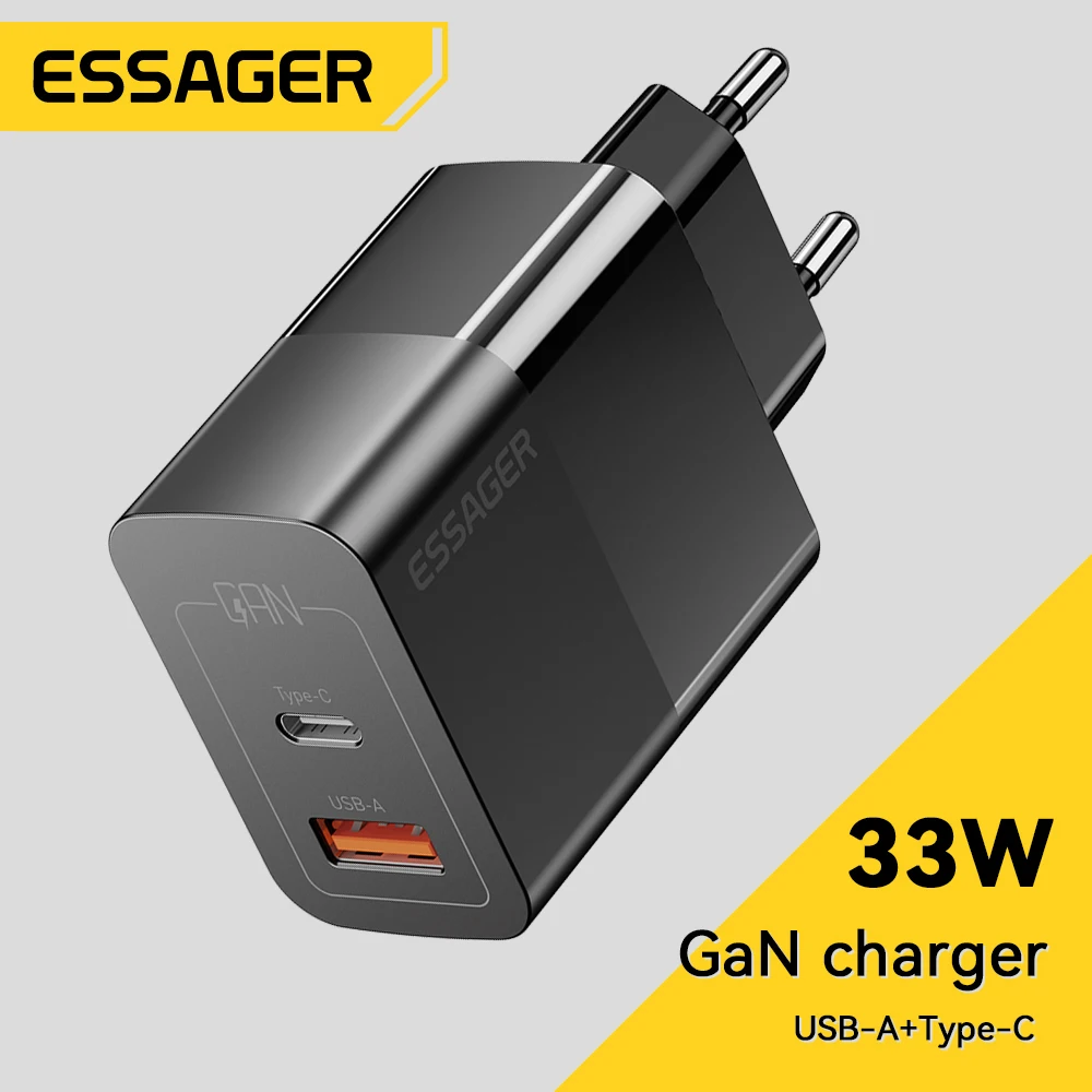 Essager 33W GaN USB Charger Fast Charger PD QC 3.0 USB C Charger Quick Charger For IPhone14 13 12 Laptop Portable Travel Charger