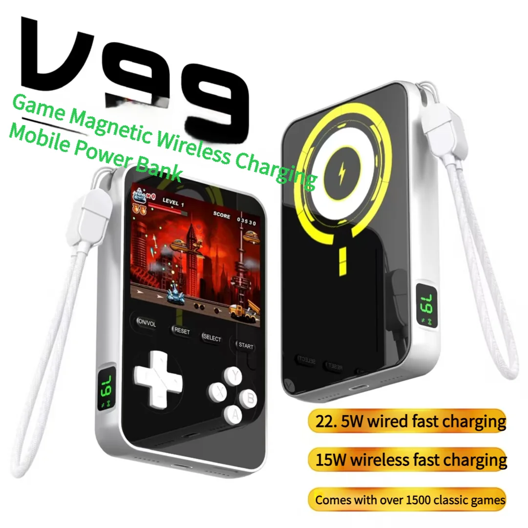 Mini Game Console Thin Magnetic Wireless Power Bank 5000mAh Portable Fast Charging External Battery For iPhone 16 Samsung