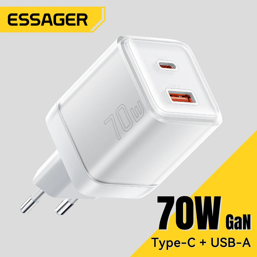 Essager 70W GaN Charger PD Charge  USB Type C Charger Support PD QC PPS Portable Fast Charger For iPhone 15 14 13 Laptop Charger