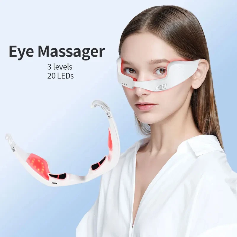 ForeverLily EMS Eye Massager Red Light Therapy 20 LED 3 Levels Relieve Fatigue Fade Wrinkles Dark Circles Bags Portable Eye Care