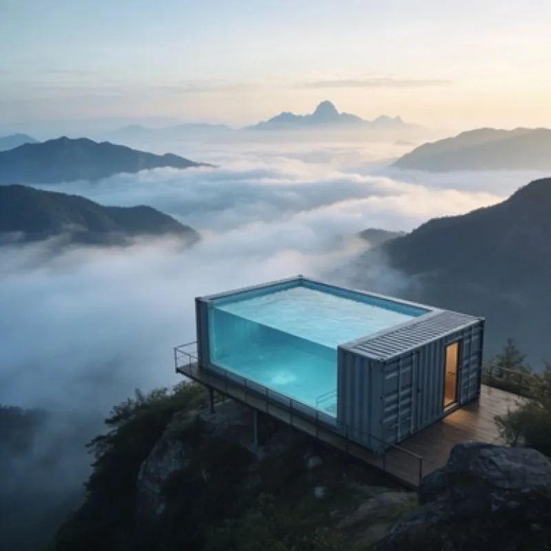 Portable Outdoor Container Pool with Acrylic Glass and Colorful LED Light Custom Size