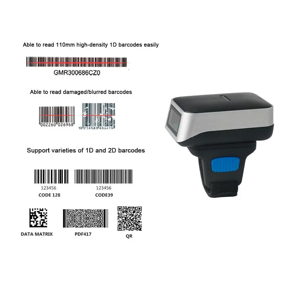 TEKLEAD Wearable Finger Barcode Scanner Wireless 1D 2D Portable QR Code Bluetooth 2.4G Mini Bar Code Reader