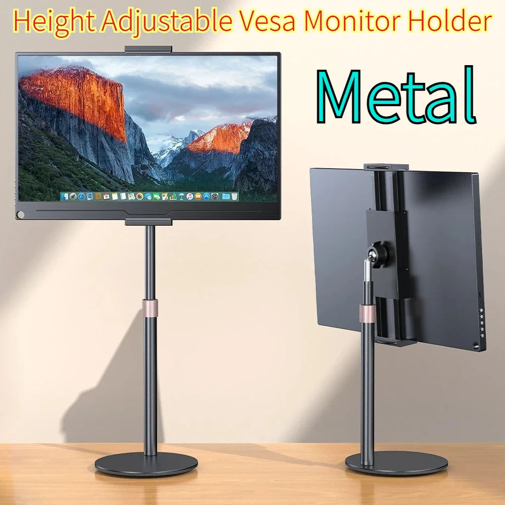 Rotating Portable Monitor Stand Bracket Height Adjustable Vesa Monitor Tablet Free Standing Low Profile Desk Mount up to 17.3