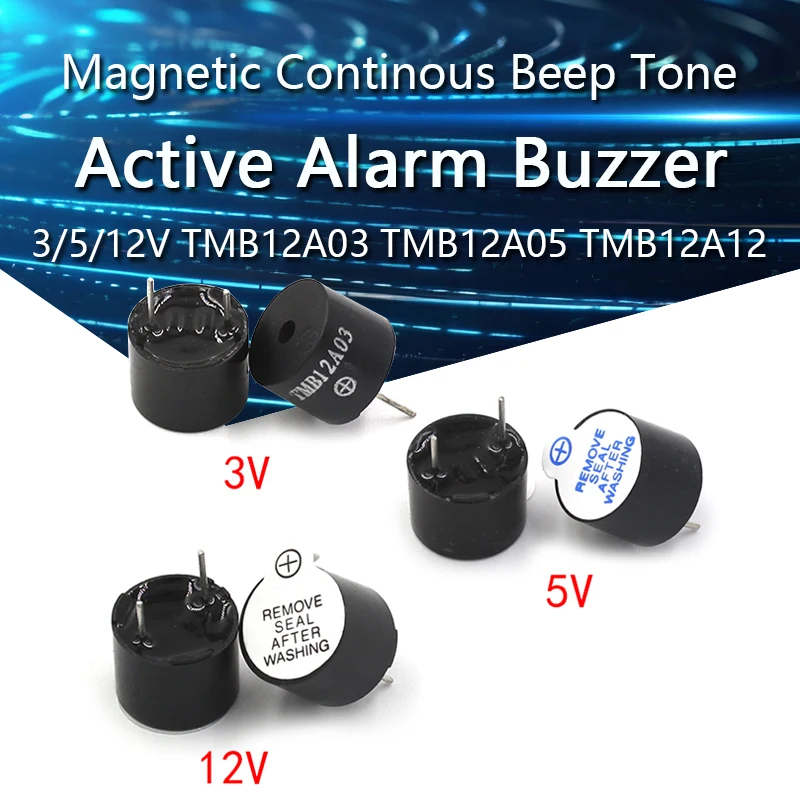 10PCS Active Buzzer 3V/5V/12V/16R TMB12A03 TMB12A05 TMB12A12 Magnetic Long Continous Beep Tone 12095 12*9.5mm Mini Plug Speaker