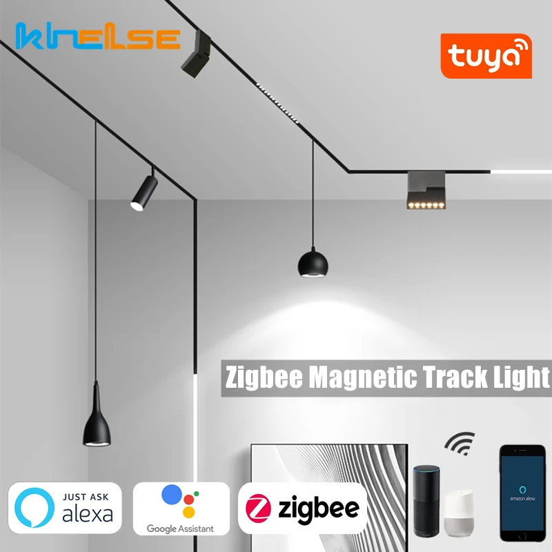 Zigbee Smart Magnetic Track Lamp DC48V Tuya WiFi Dimmable LED Pendant Light Smart Speaker Voice Control Rail Floodlight