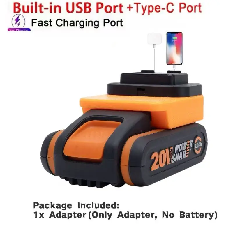 Power Bank  Portable Charger For Worx  4pin 20v Fast Charging Portable Phone Charger, USB C Power Bank for MacBook (NO Battery)