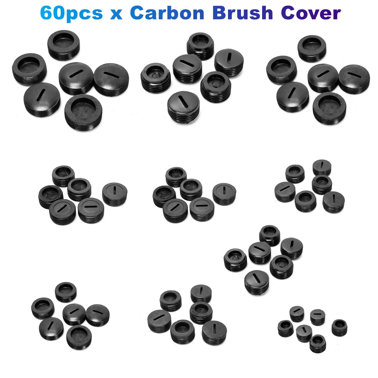 60Pcs/Lot Universal Carbon Brush Cover Plastic External Thread Diameter 9.8mm-19.8mm Caps Set for Electric Power Tool Parts
