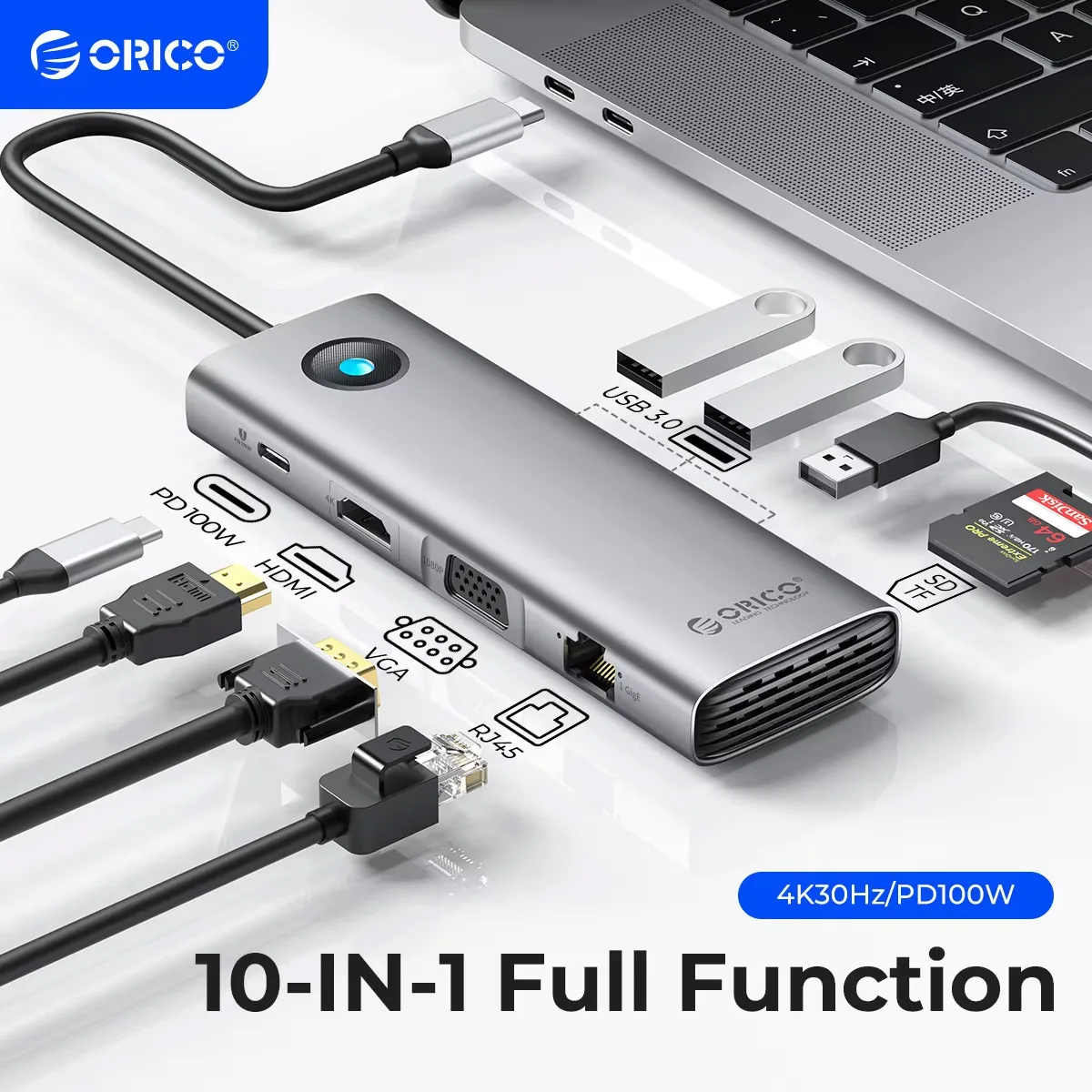 ORICO 5Gbps USB C HUB 4K60Hz Type-C to HDMI RJ45 PD100W SD&TF USB Adapter for  iPad  Macbook Laptop Accessories Docking
