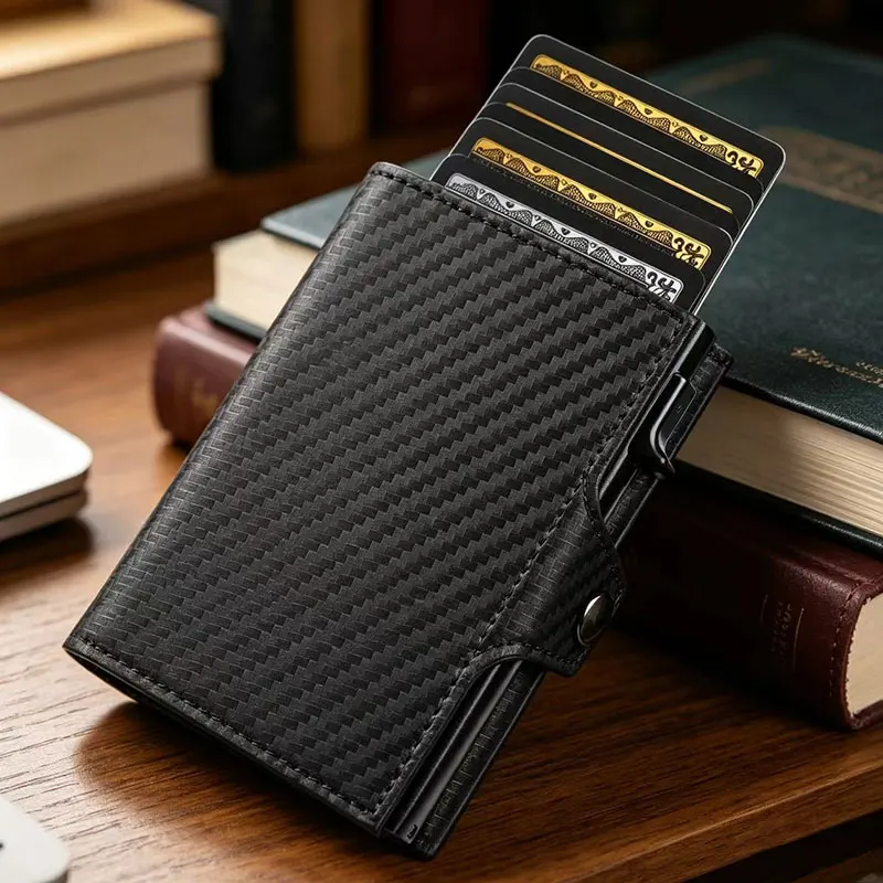 Smart Wallet for Men, Side Push Pop-up Bank Card Holder, Cash Slot, RFID Blocking Wallet Coin Purse