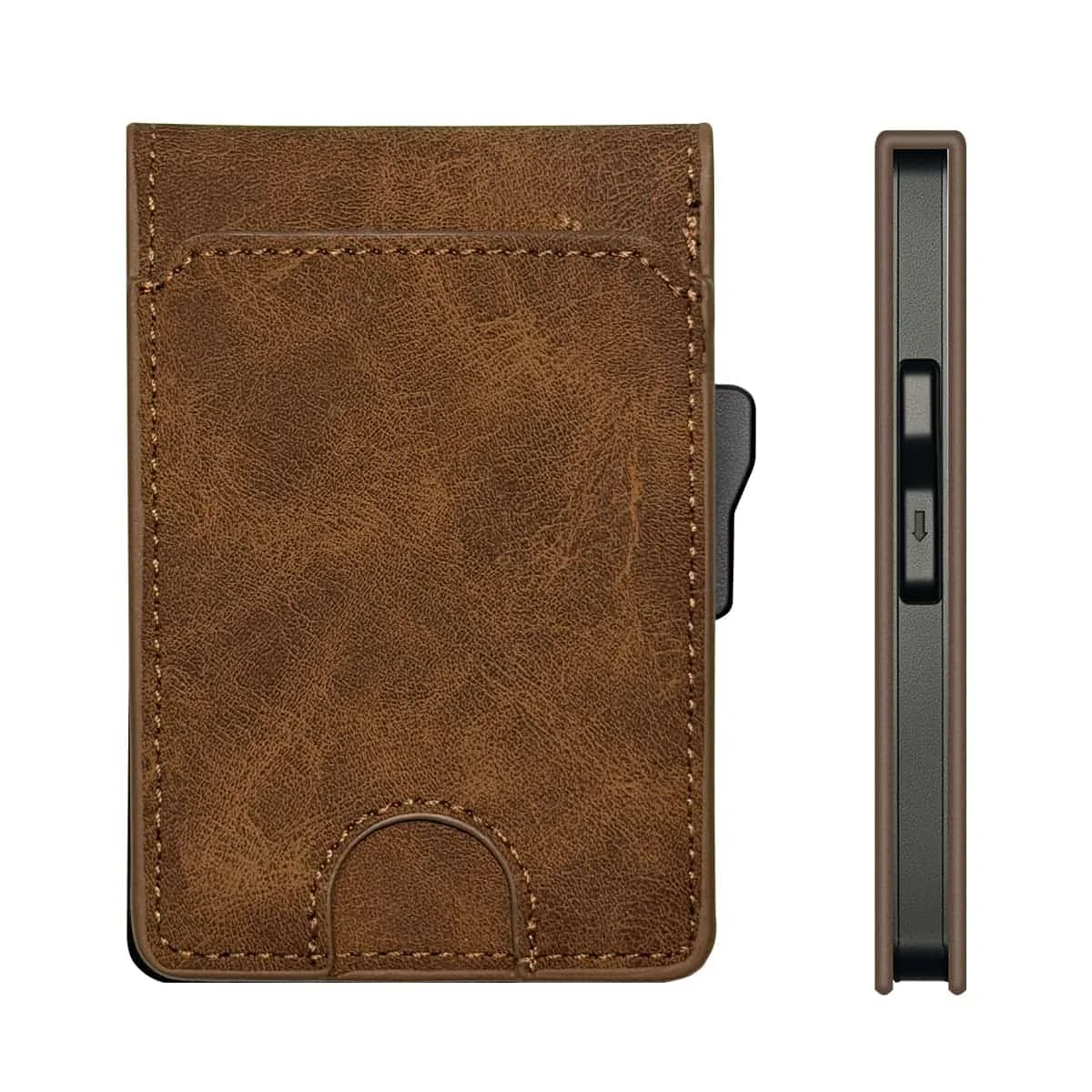 Vintage Leather Smart Wallet Automatic Pop-up Credit Card Holder Anti-theft RFID Metal Box Slim Purse Pocket Coin Wallet