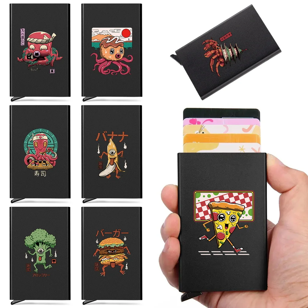 ID Credit Bank Card Holder Wallet Men Blocking Automatic Pop Up Protected Slim Mini Money Wallets Case Cute Monster Pattern