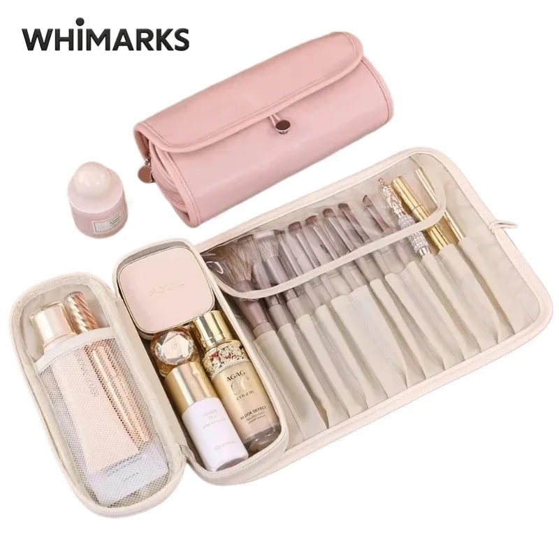 WHIMARKS Cosmetic Bag Makeup Brush Toiletries Organizer Bags Waterproof Portable Travel Make Up Storage Pouch Large Capacity