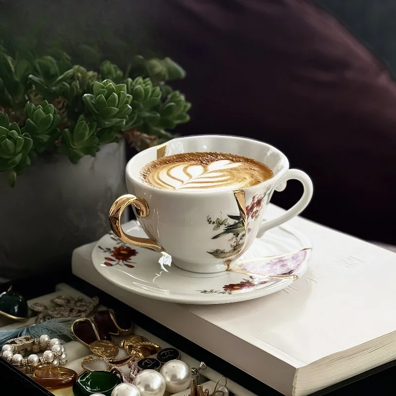 Coffee cup premium sense set ceramic medieval exquisite beautiful latte special