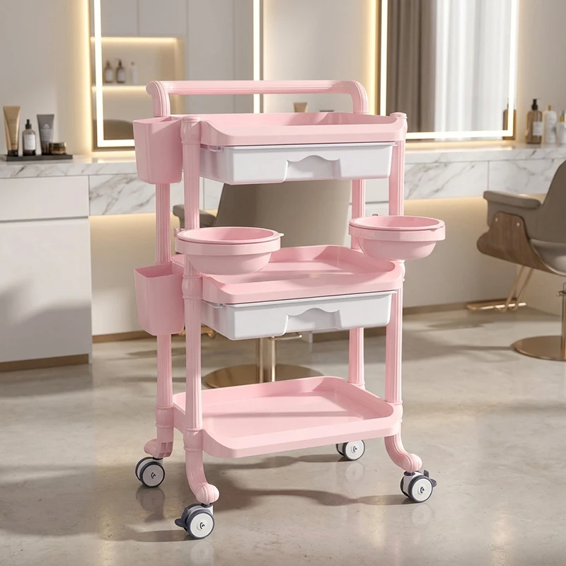 & Premium Portable Plastic Salon Trolleys for Beauty Salon Equipment Tools Trolley Mobile Utility Cart for Barber Shop Manicure
