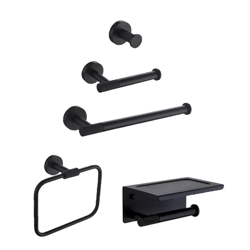 Matte Black Bathroom Accessories Set Wall Mount Stainless Steel Clothes Hook Toilet Paper Holder Towel Bar Kitchen Hardware