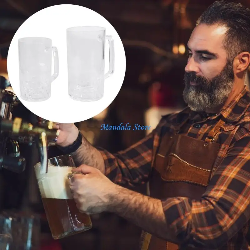 U2JC Shatterproof Beer Mug Ergonomic Handle Acrylic Beer Festival Drinking Cup Kitchen Drinking Accessories