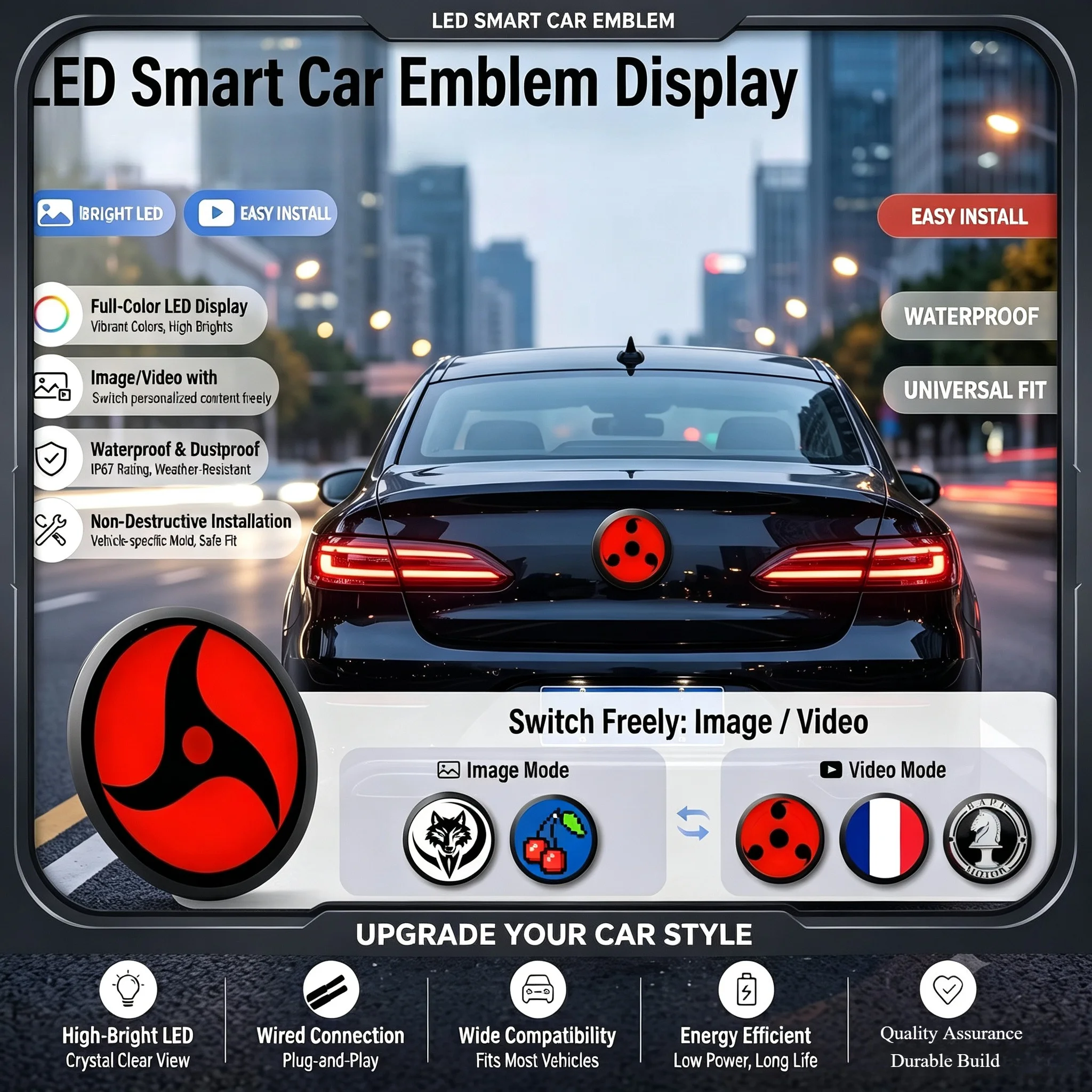 LED Dynamic Car Emblem for BMW Remote Control Multi-Mode HD Display Screen Customizable Rear Trunk Badge Logo Car Exterior Modif