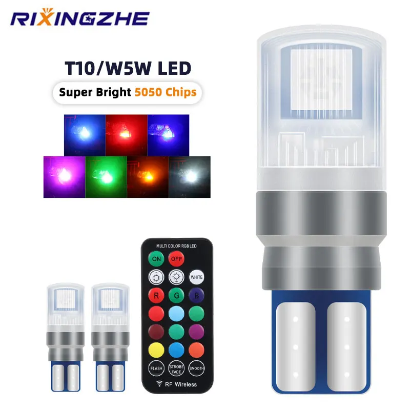 T10 W5W LED RGB 194 168 5050 SMD with Remote Controller Canbus Car Dome Reading Light Automobiles Wedge Lamp Clearance Lights