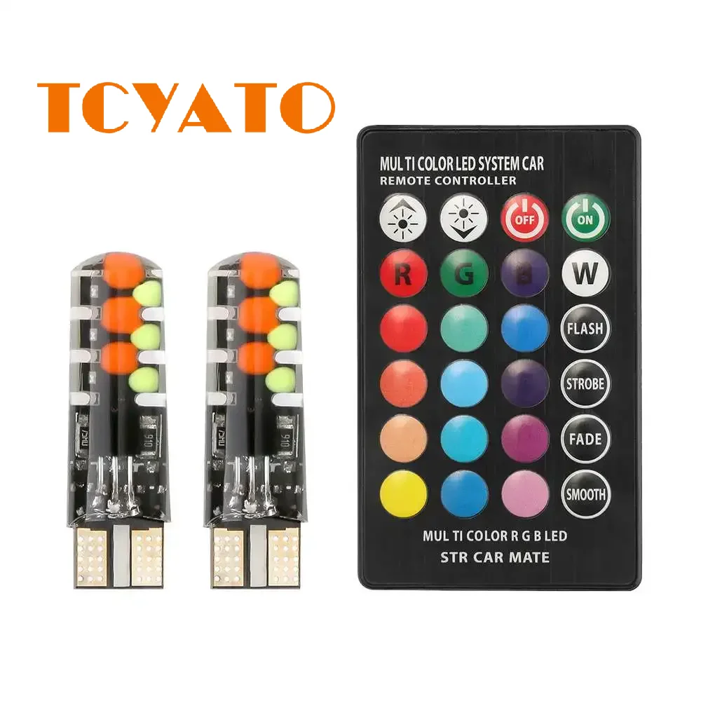 TCYATO  T10 W5W RGB LED 12SMD COB Multicolor CANBUS With Remote Control Wedge Reading Lights Flash/Strobe