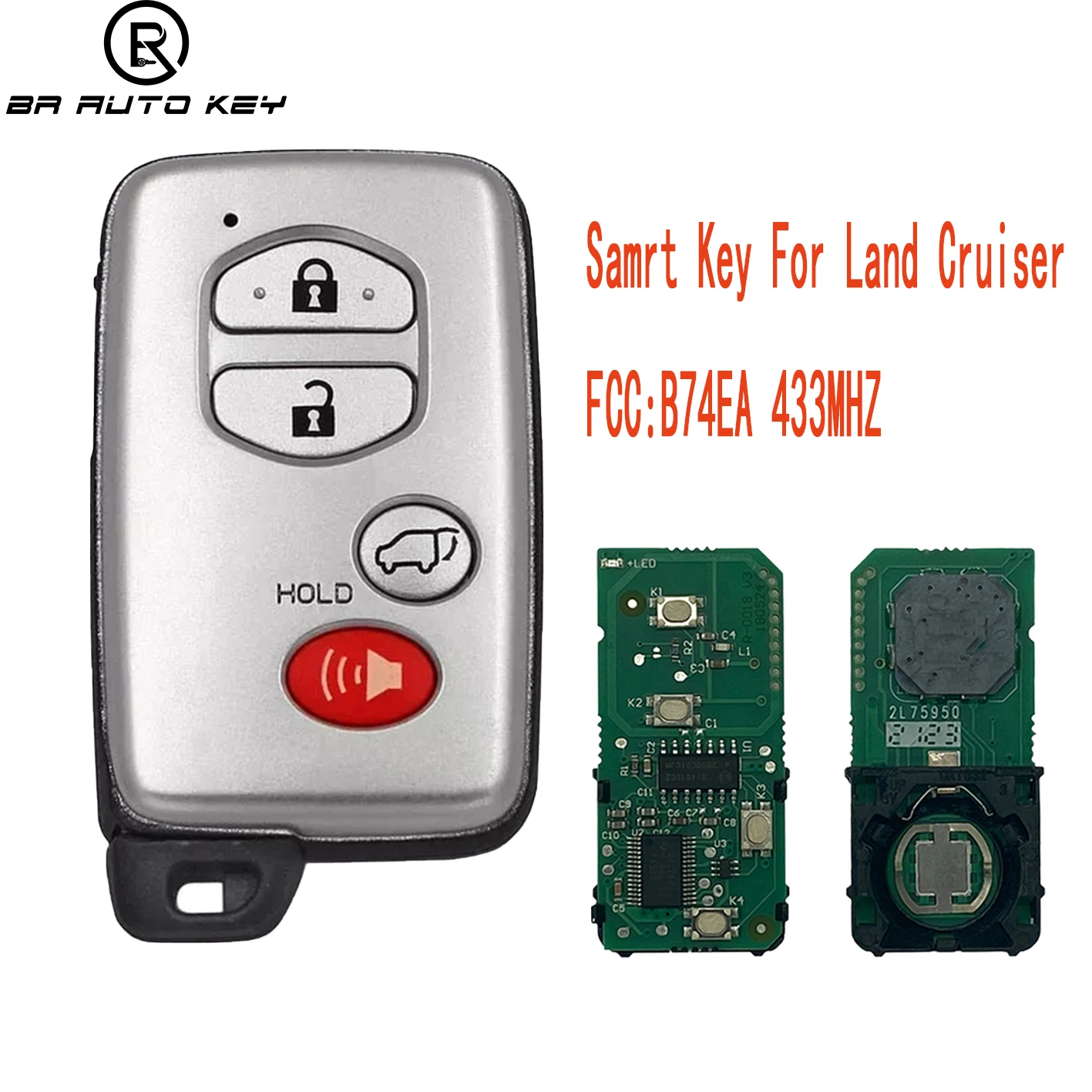 433MHZ Smart Remote Proximity Key Fob For Toyota Land Cruiser Key B74EA 4Buttons 2010-2016 With 4D Chip Board:F433 61A541-0030