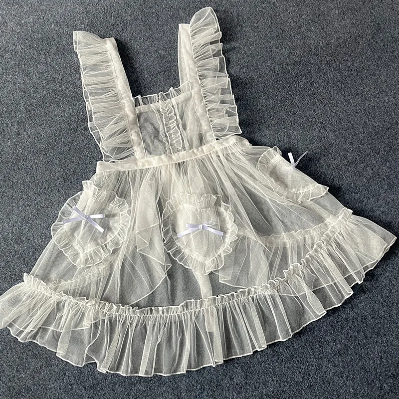 Sweets Lolita Lace Mesh Sleeveless Strap Princess JSK Dress Women Japanese Kawaii Elegant Ruffles Party Mini Dress