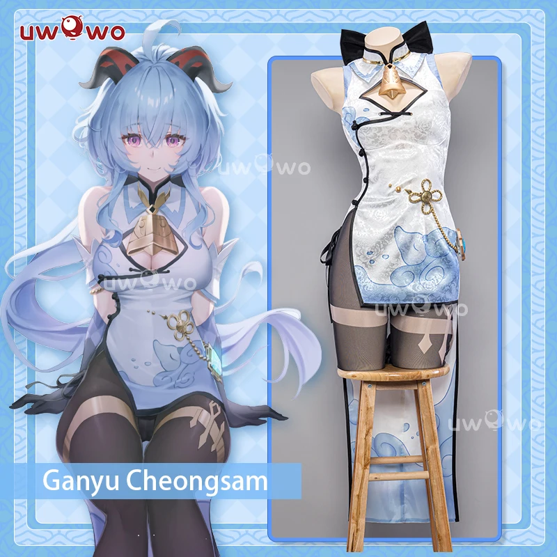 IN STOCK UWOWO Ganyu Cosplay Genshin Impact Cosplay Fanart: Ganyu Qipao Cheongsam Chinese Traditional Qipao Dress Halloween Cos