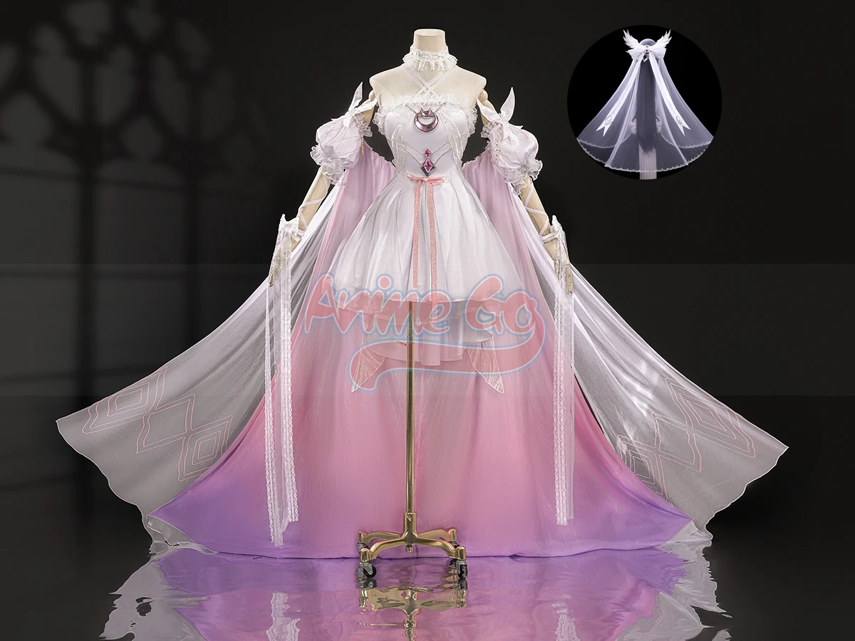 Game Genshin Impact Columbina Hyposelenia Cosplay Costume Damselette Women Dress Headwear White Pink Outfit for Halloween