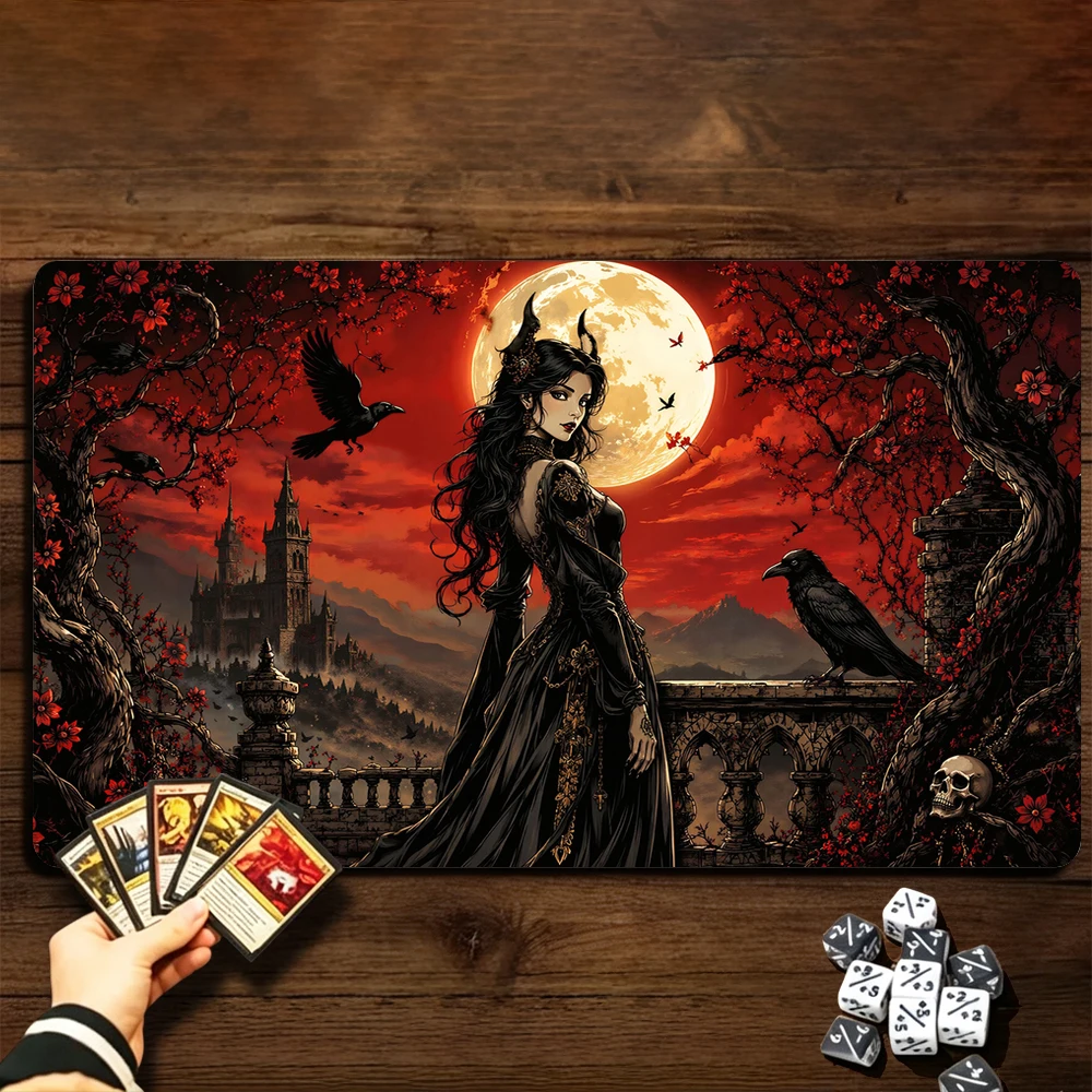 Gothic black dress girl TCG Playmat Magic Playmat Gathering Gaming Mat Stitched Edge Anti-slip base 60X35cm Trading Card Game