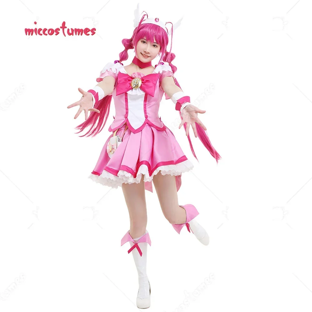 Miccostumes Women's  Hoshizora Pink Magenta Bow Top and Skirt Battlesuit Cosplay Costume Outfits with Waist Bag and Accessories