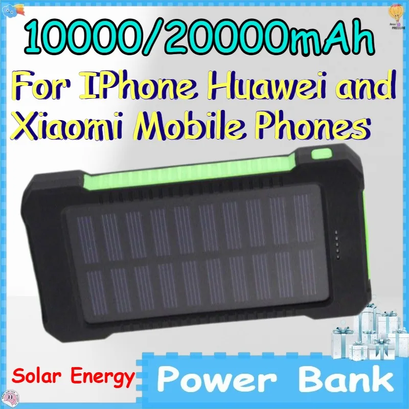 10000/20000mAh Solar Energy Power Bank for IPhone Huawei and Xiaomi Mobile Phone Power Bank with Large Capacity for Mobile Phone