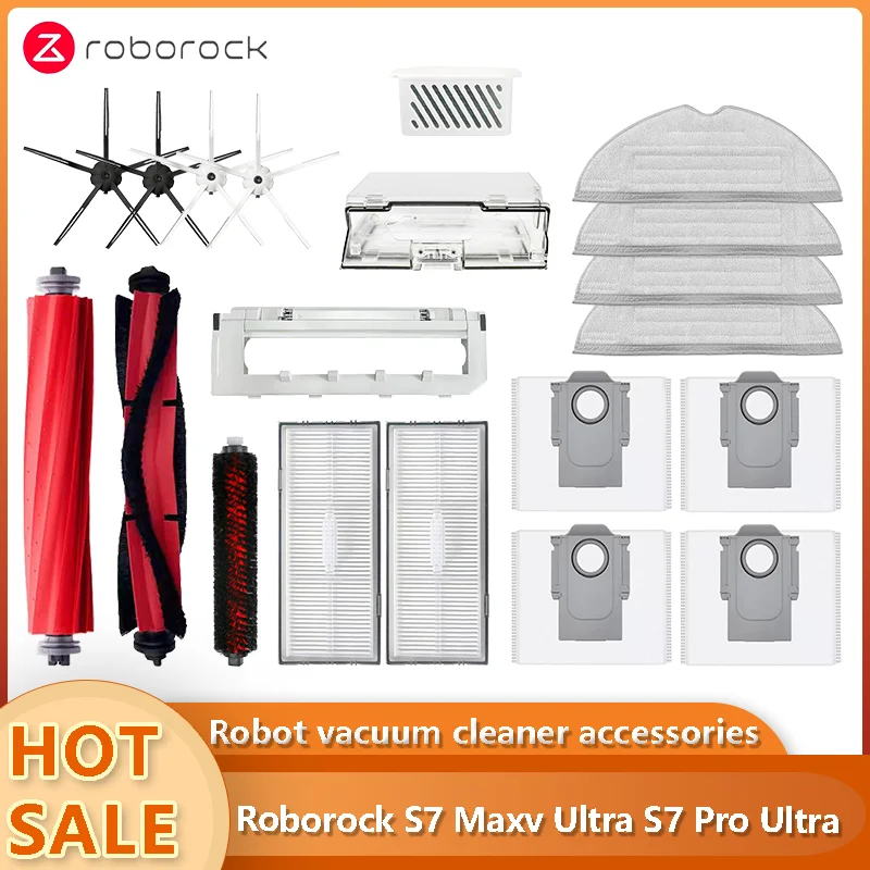 Roborock S7 Maxv Ultra S7 Pro Ultra Robot Vacuum Accessories Main Side Brush Mop Hepa Filter Dust Bag Cleaning Rolling Brush