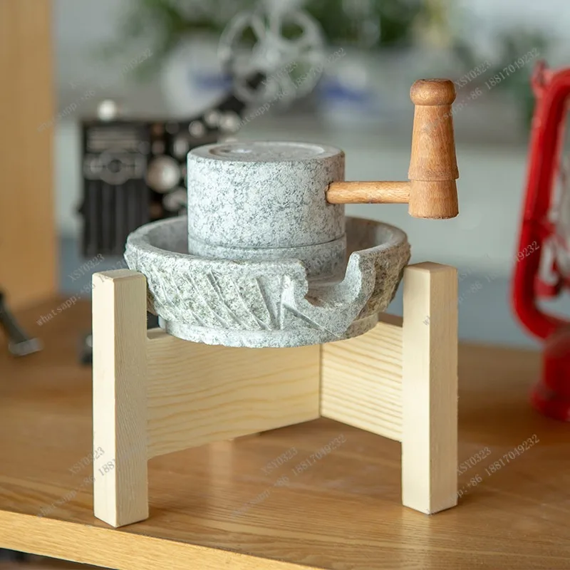 Natural Mini Stone Mill Retro Ornament Vintage Grinder Home Decor Creative Gift